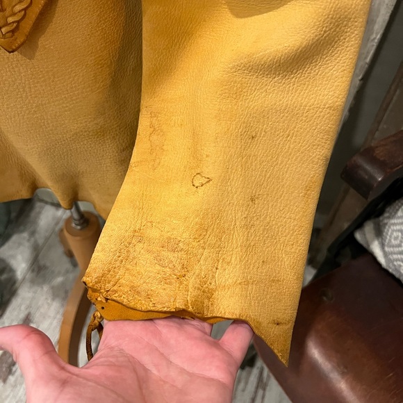 Vtg BUCKSKIN LEATHER Jacket PYROGRAPHY THUNDERBIRD Whipstitch FESTIVAL East West - Picture 13 of 16